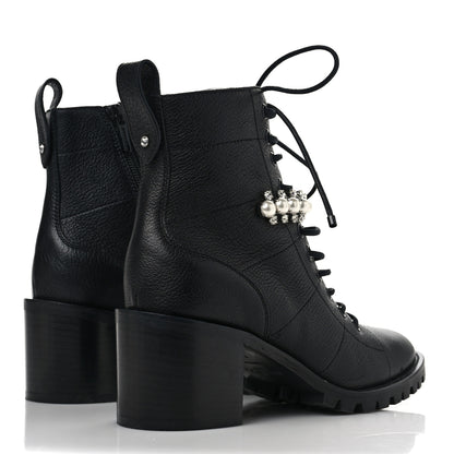 Jimmy Choo Grained Goatskin Pearl Crystal Embellished Cruz Combat Boots 36.5 Black 4 of 9