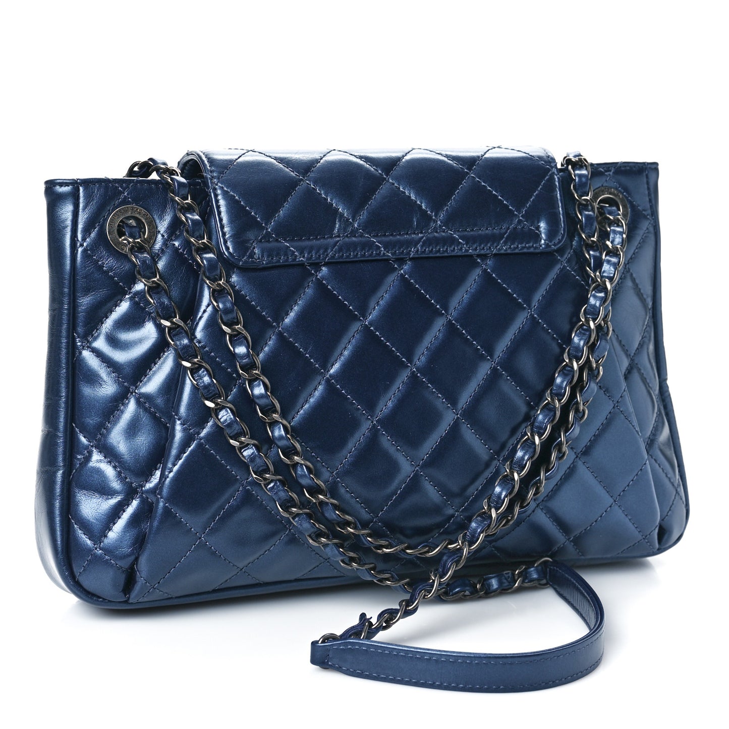 Metallic Calfskin Quilted Accordion Flap Blue