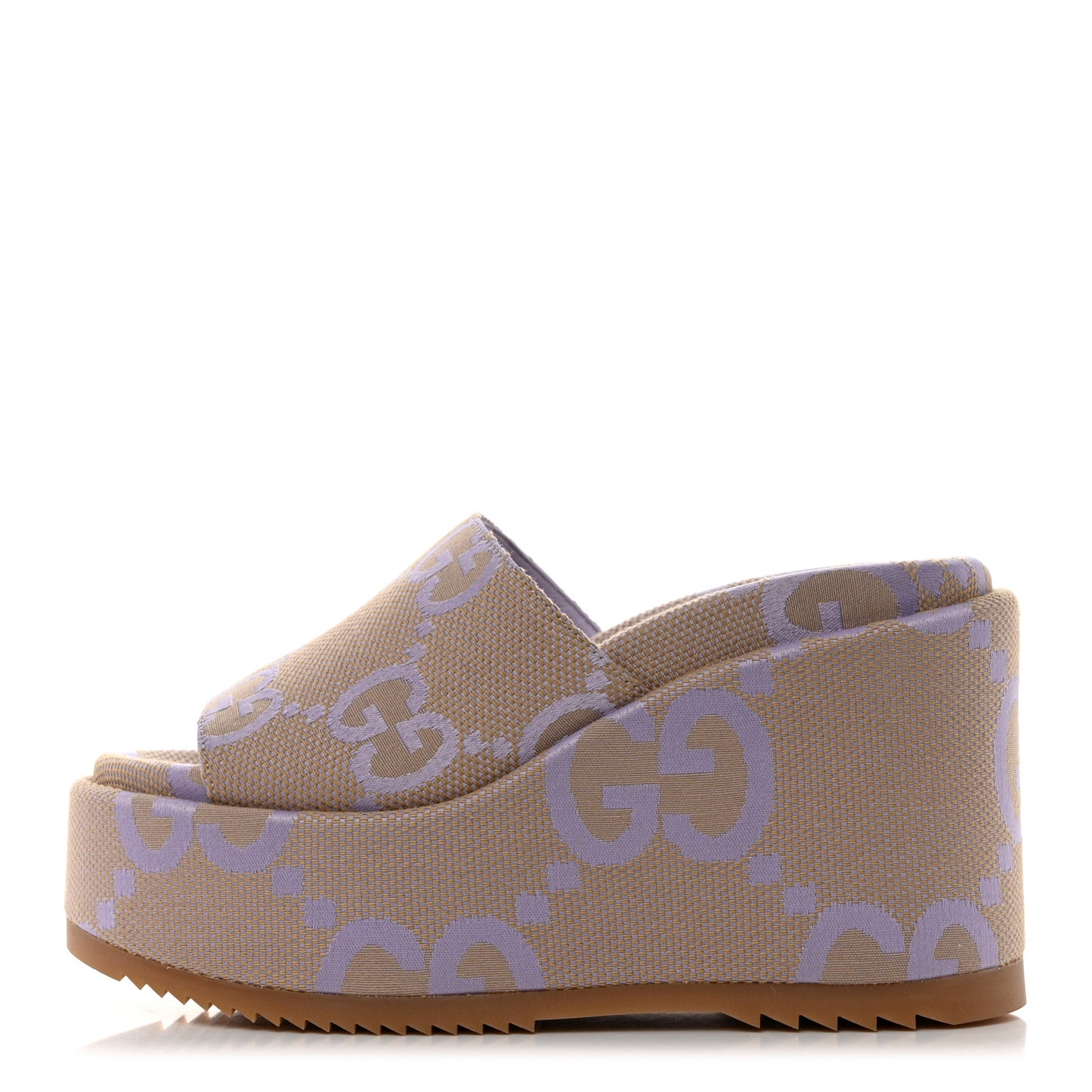 Monogram Jumbo GG Platform Slide Wedge Sandals 37.5 Beige Lapis