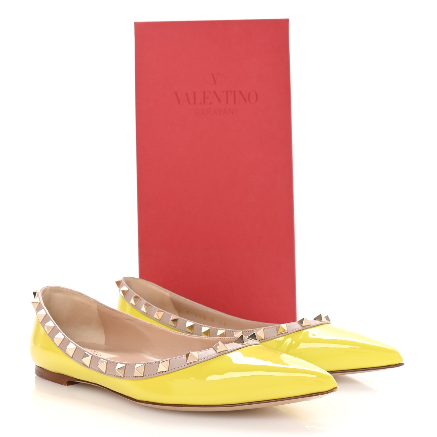 Patent Nappa Rockstud Ballerina Flats 38 Acid Yellow