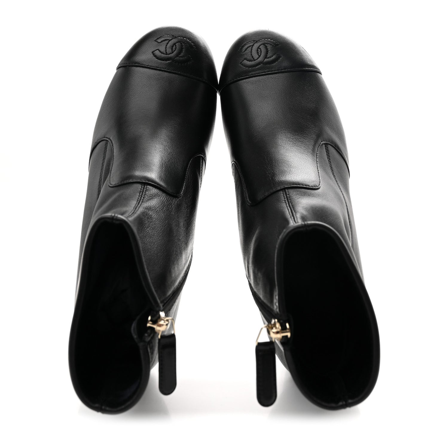 Stretch Lambskin Cap Toe CC Short Boots 37.5 Black