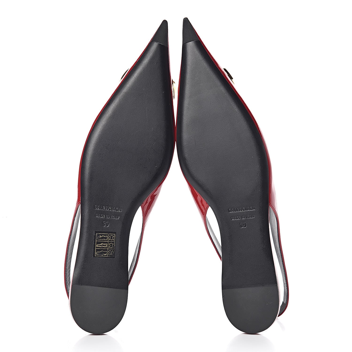 Balenciaga Patent BB Knife Pointy Toe Slingback Flats 39 Rouge Cardinal 8 of 9