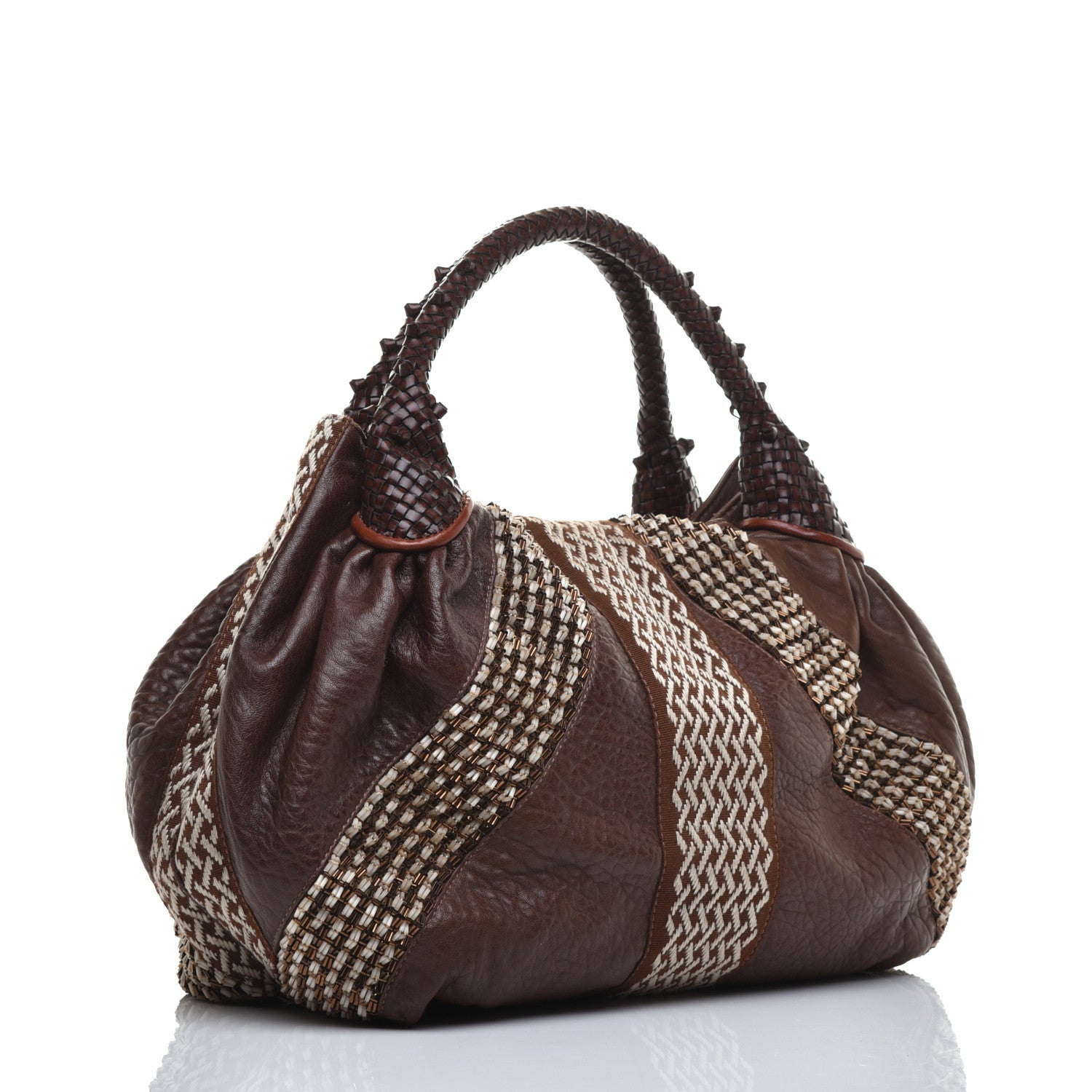 Fendi Nappa Embroidered Spy Cognac Avorio 3 of 9