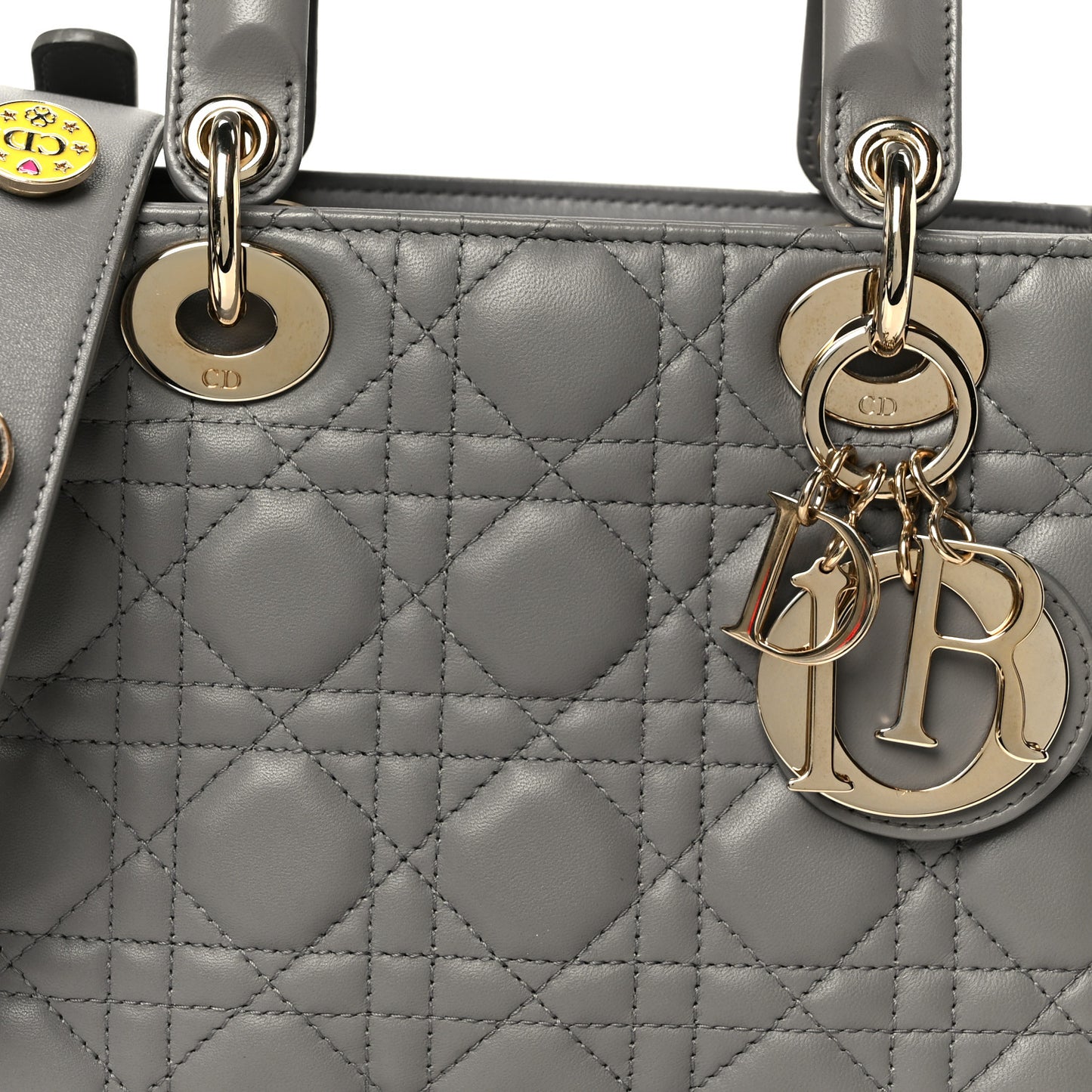 Lambskin Cannage Small Lucky Badges My Lady Dior Grey
