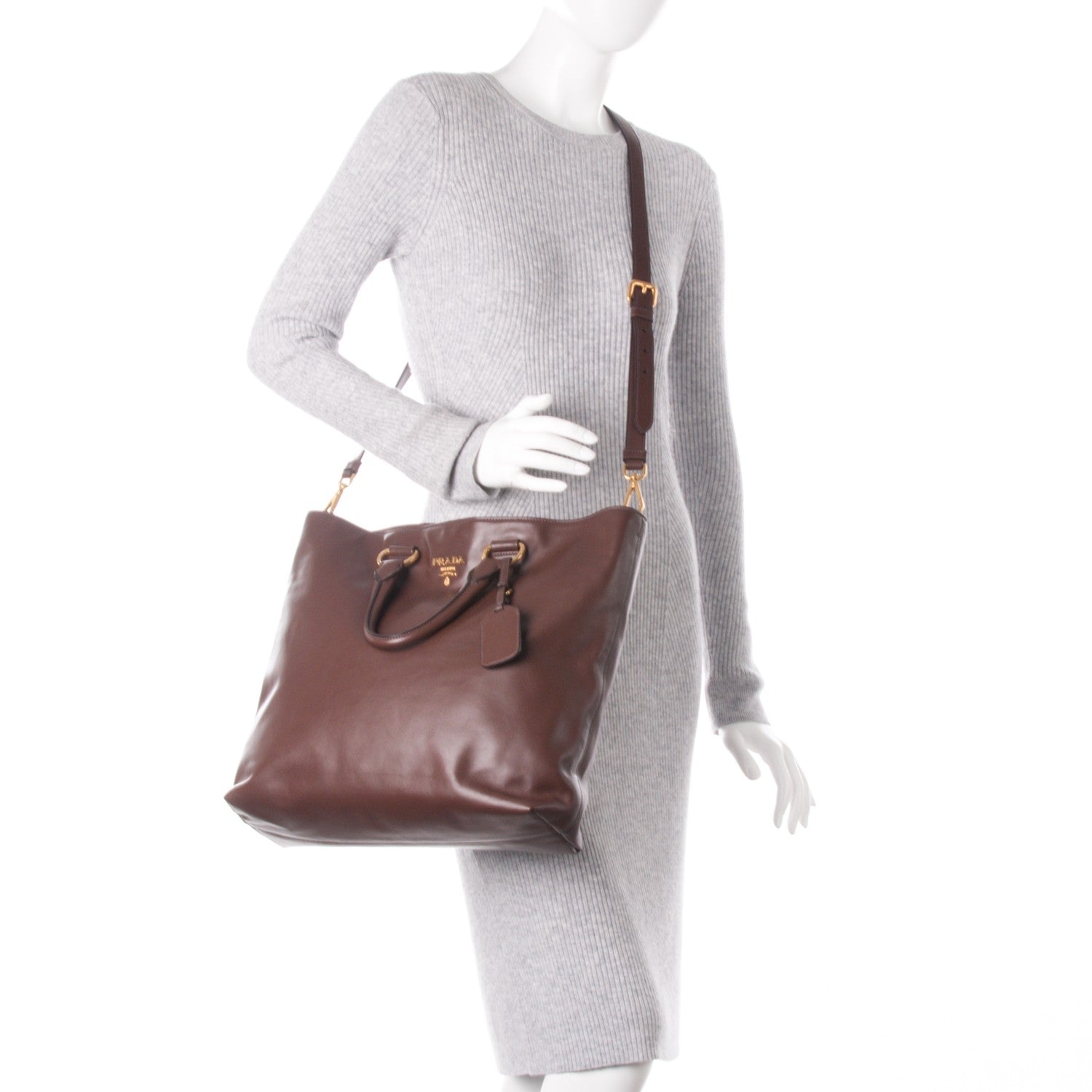 Prada Soft Calf Shopping Tote Bruciato 2 of 9