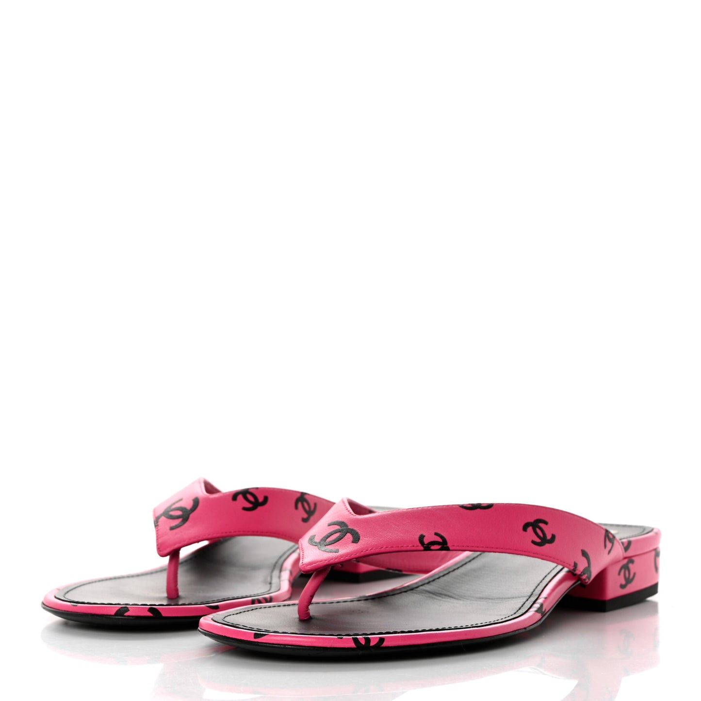 Printed Lambskin Coco Beach Thong Sandals 40.5 Dark Pink Black