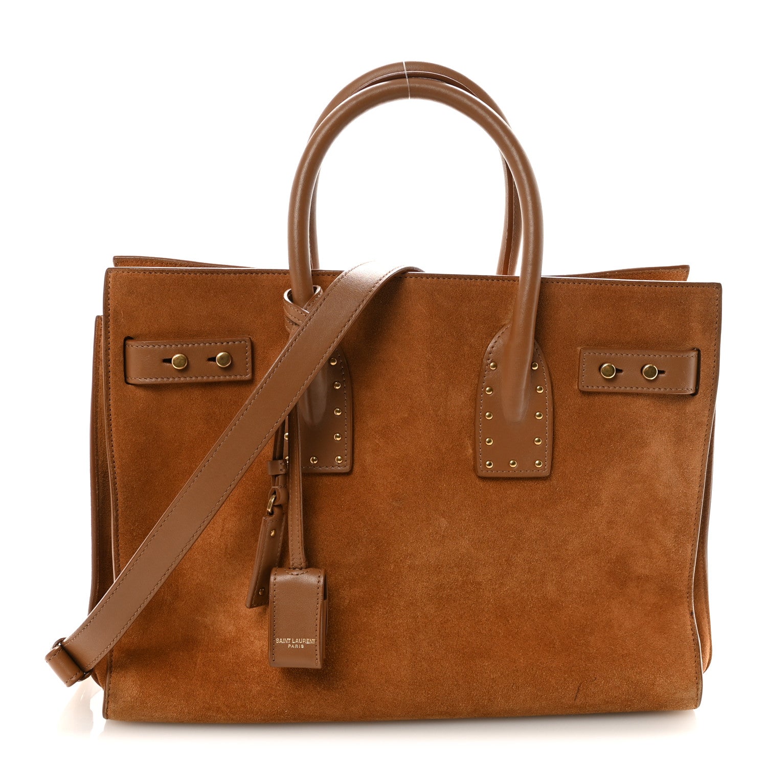 Saint Laurent Suede Calfskin Studded Small Sac De Jour Caramel Cognac 1 of 9