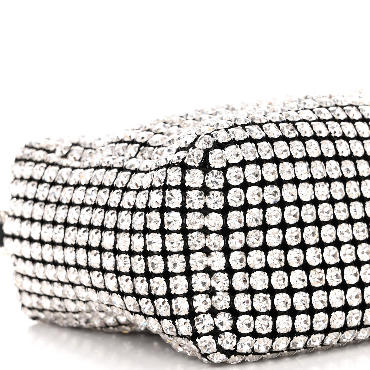 Mesh Crystal Rhinestone Mini Heiress Pouch Black Silver
