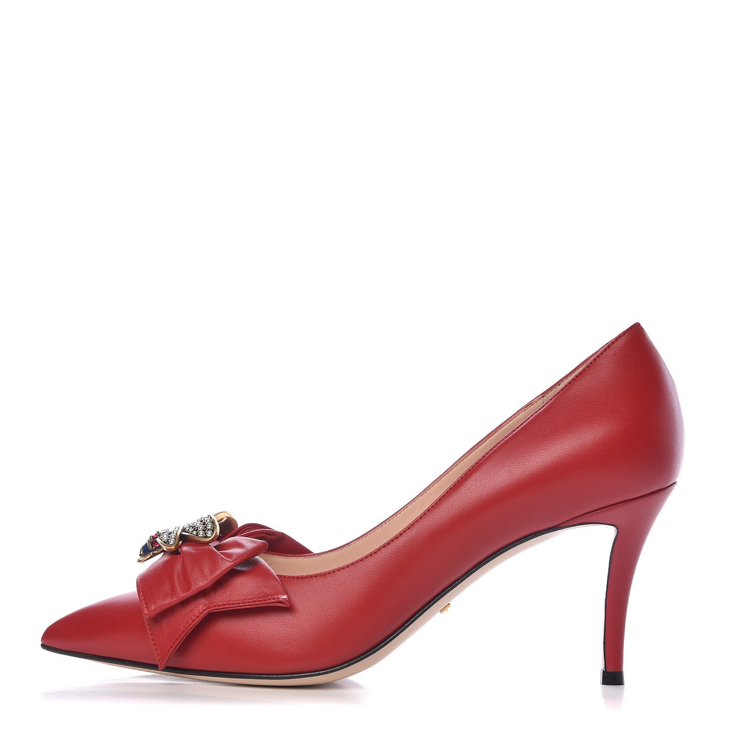 Nappa Queen Margaret Bow Mid Heel Pumps 40 Hibiscus Red