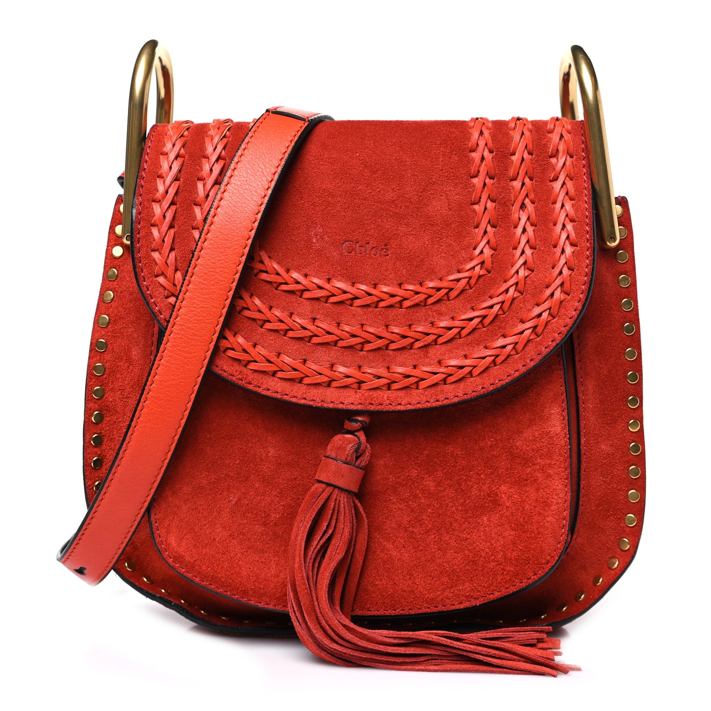 Suede Calfskin Braided Mini Hudson Shoulder Bag Sepia Red