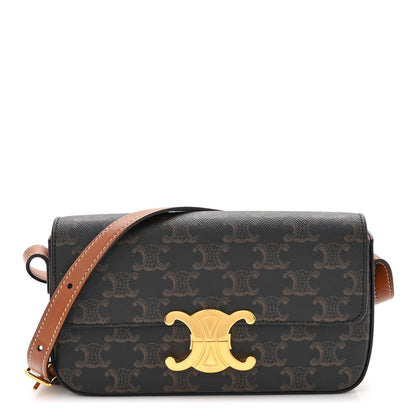 Celine Canvas Calfskin Triomphe Shoulder Bag Tan 1 of 9