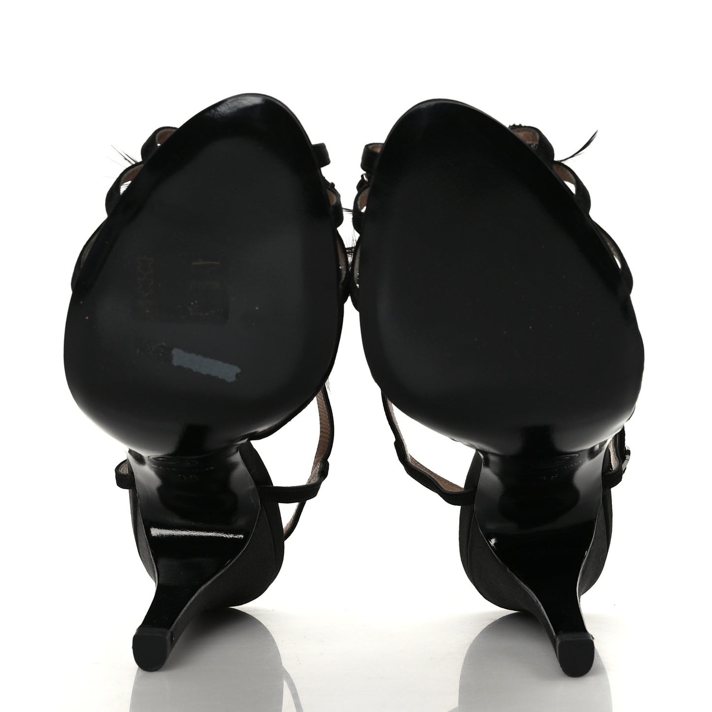 Satin Feather Gripoix Poured Glass Crystal CC Sandals 39 Black