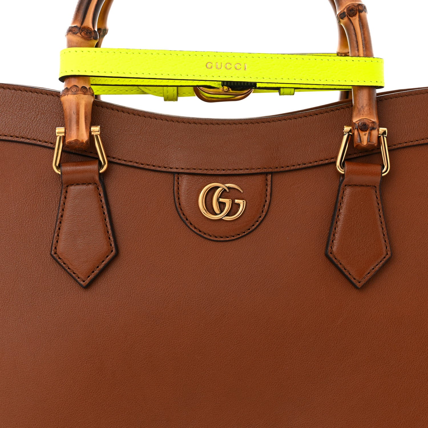 Gucci Wonka Grain Calfskin Medium Diana Tote Bag Cuir Yellow Fluo 8 of 10