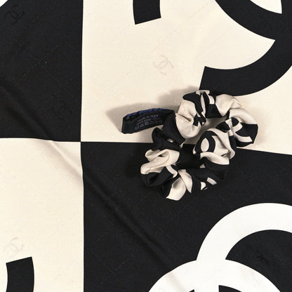 Chanel Silk Twill CC Square Scarf Hair Tie White Black 5 of 5