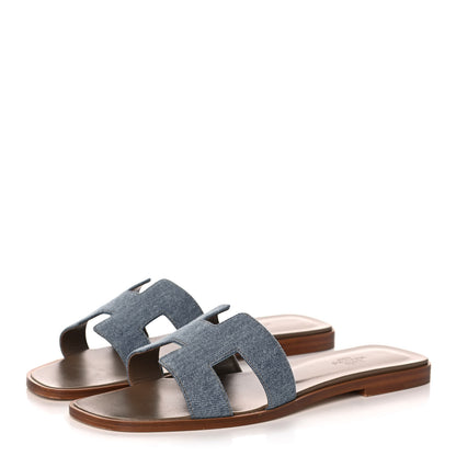 Hermes Denim Canvas Oran Sandals 40 Bleu Clair 3 of 9
