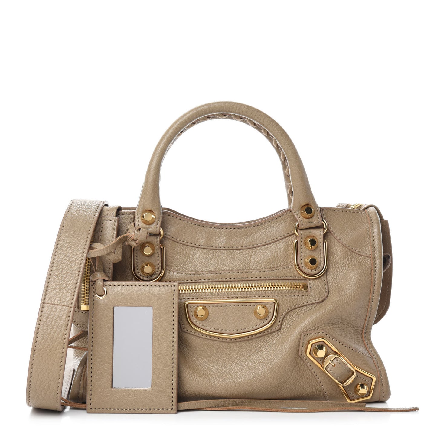 Chevre Gold Metallic Edge Hardware Mini City Beige Latte