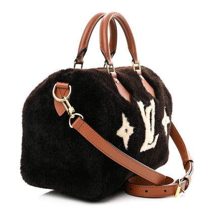 Louis Vuitton Shearling Monogram LV Ski Cozygram Speedy Bandouliere 25 Chocolate Cream 3 of 10