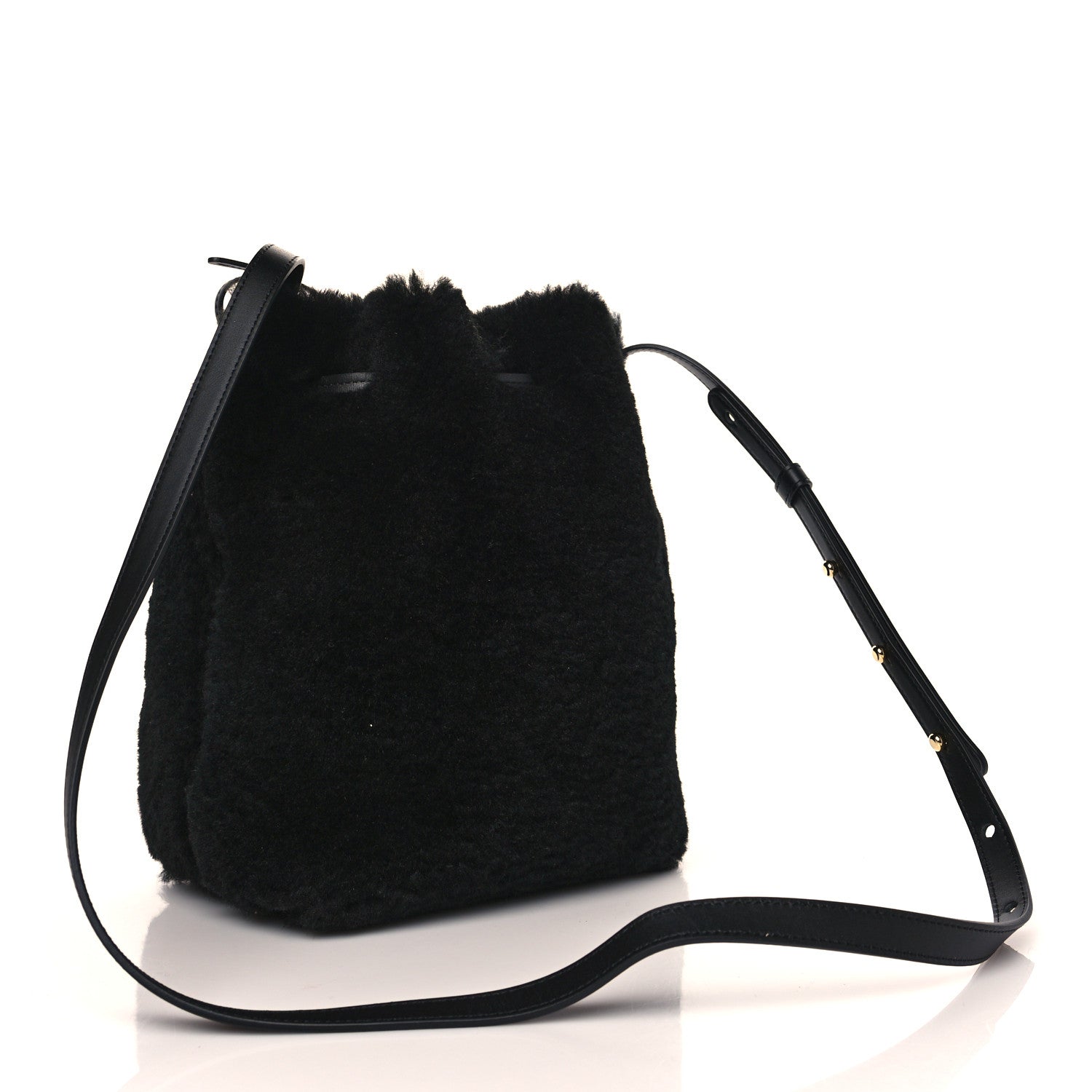 Mansur Gavriel Shearling Mini Bucket Bag Black 3 of 9