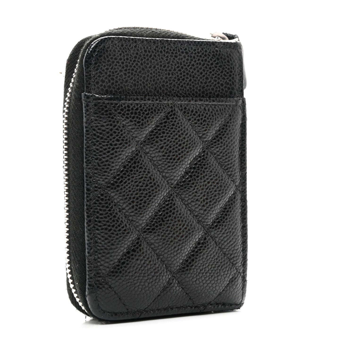 Caviar Quilted Zip Card Holder Black