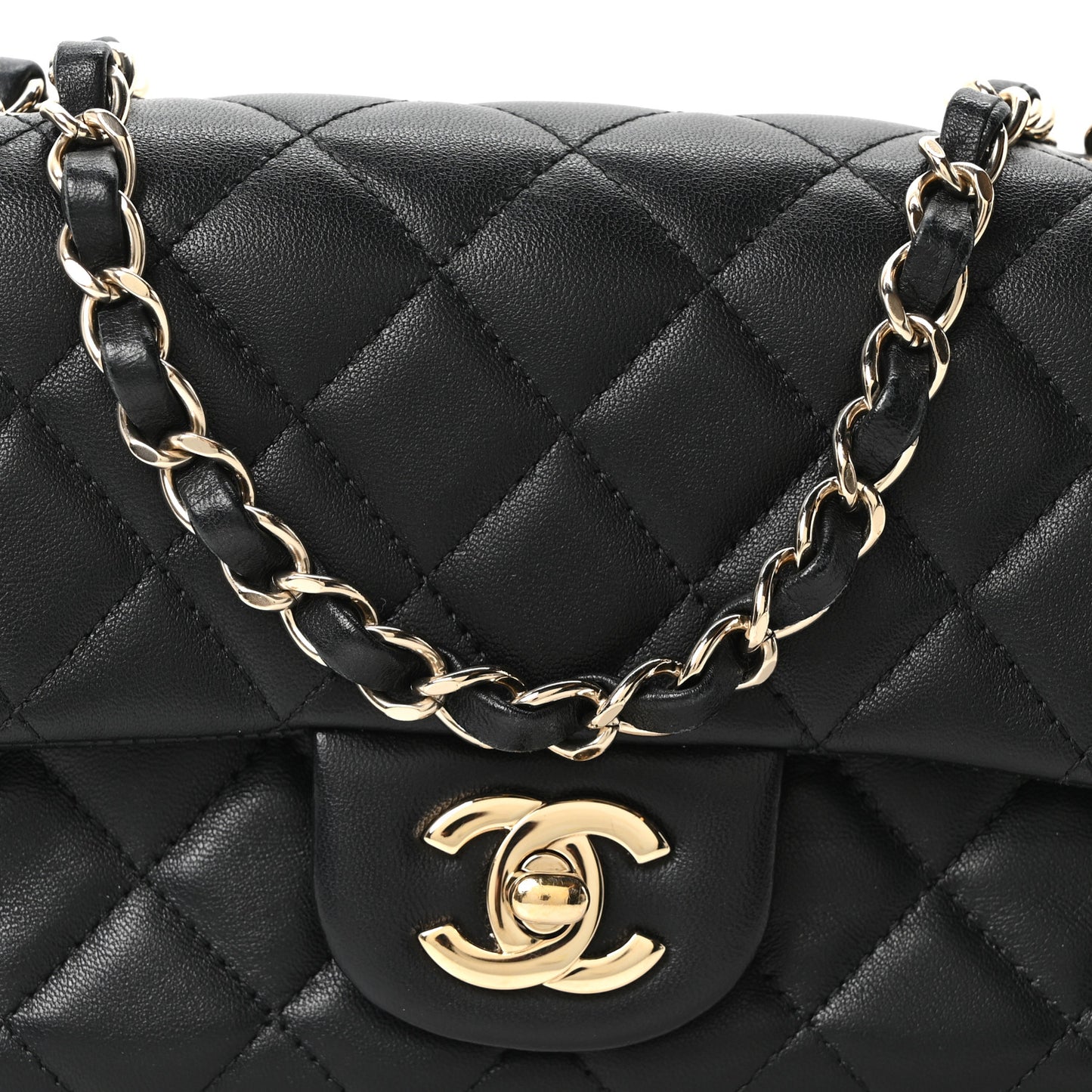 Lambskin Quilted Mini Rectangular Flap Black