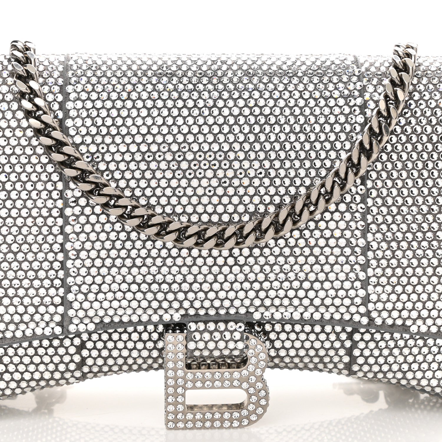 Balenciaga Strass Suede Hourglass Chain Bag Smoke Grey Crystal 7 of 9