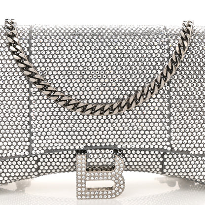 Balenciaga Strass Suede Hourglass Chain Bag Smoke Grey Crystal 7 of 9