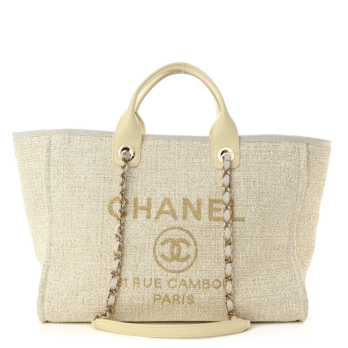 Mixed Fibers Calfskin Medium Deauville Tote Light Beige