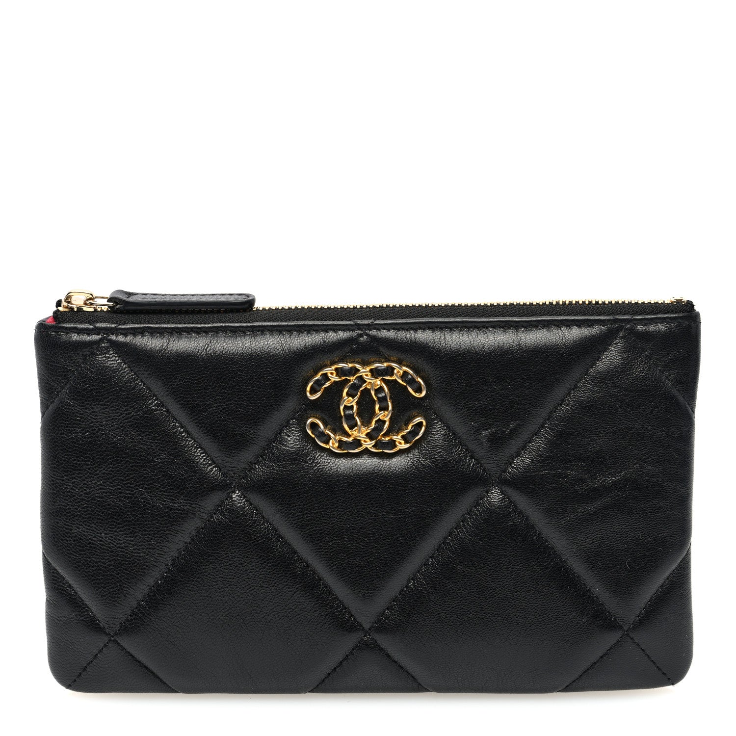 Chanel Shiny Goatskin Quilted Small Chanel 19 Pouch Black 1 of 7
