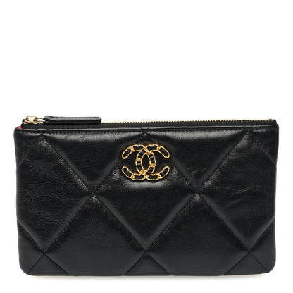 Chanel Shiny Goatskin Quilted Small Chanel 19 Pouch Black 1 of 7