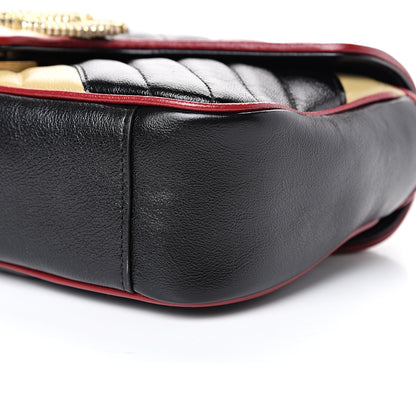 Gucci Vintage Effect Calfskin Matelasse Diagonal Striped Small Torchon GG Marmont Shoulder Bag Black Beige 9 of 9
