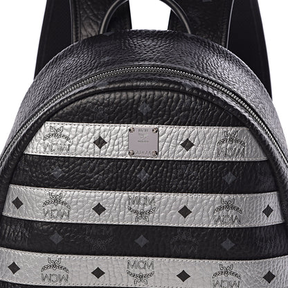 MCM Metallic Visetos Striped Medium Stark Backpack Silver Black 8 of 17
