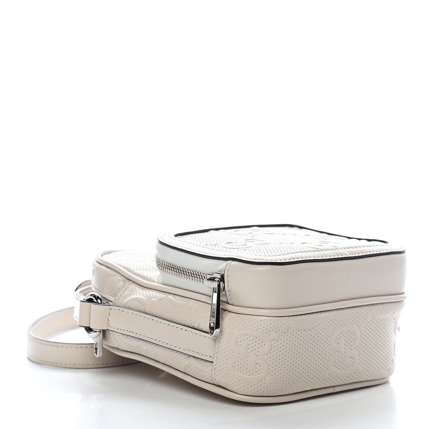 Calfskin GG Tennis Embossed Mini Double Zip Messenger Bag Mystic White