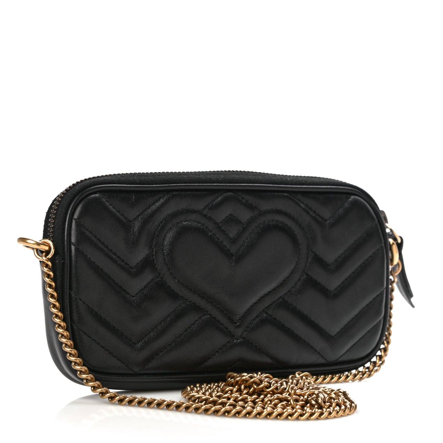 Calfskin Matelasse Mini GG Marmont Chain Crossbody Bag Black