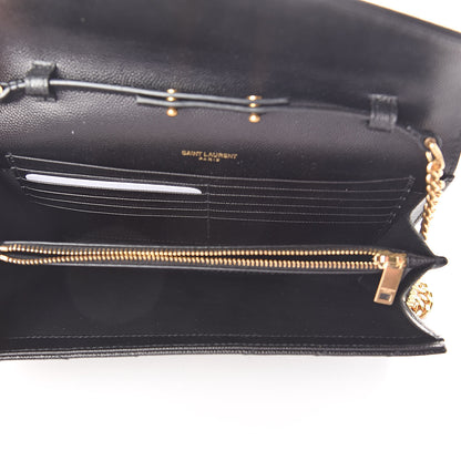 Saint Laurent Grain De Poudre Matelasse Chevron Monogram Chain Wallet Black 5 of 9
