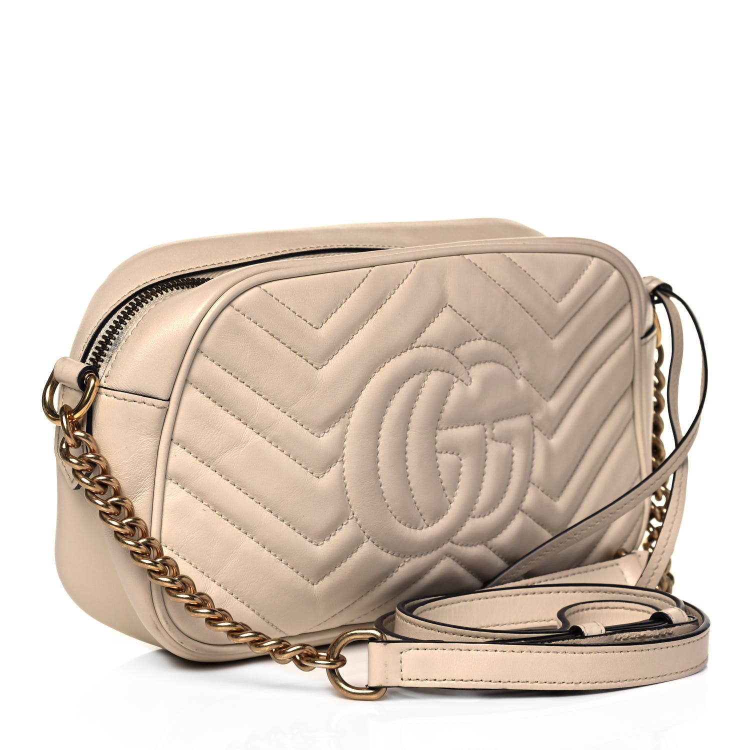 Gucci Calfskin Matelasse Small GG Marmont Chain Shoulder Bag White 3 of 10