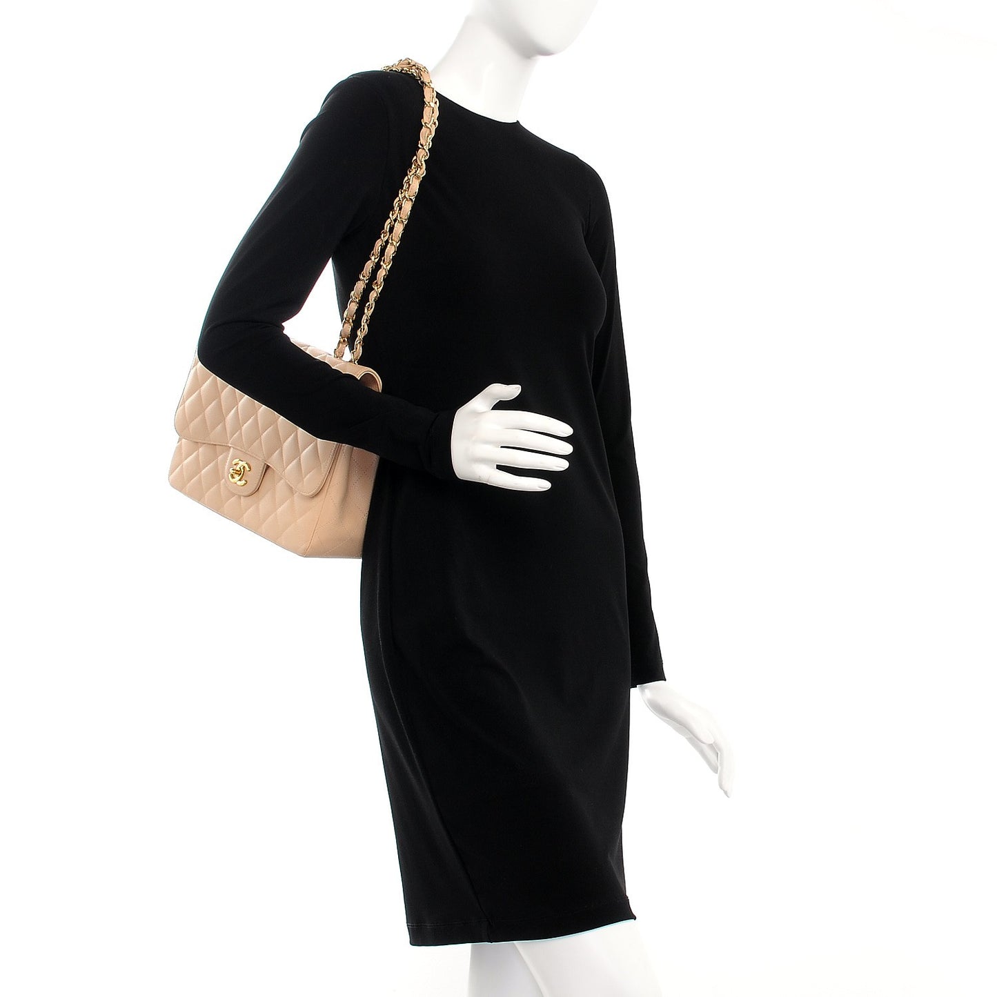 Caviar Quilted Jumbo Single Flap Beige Clair