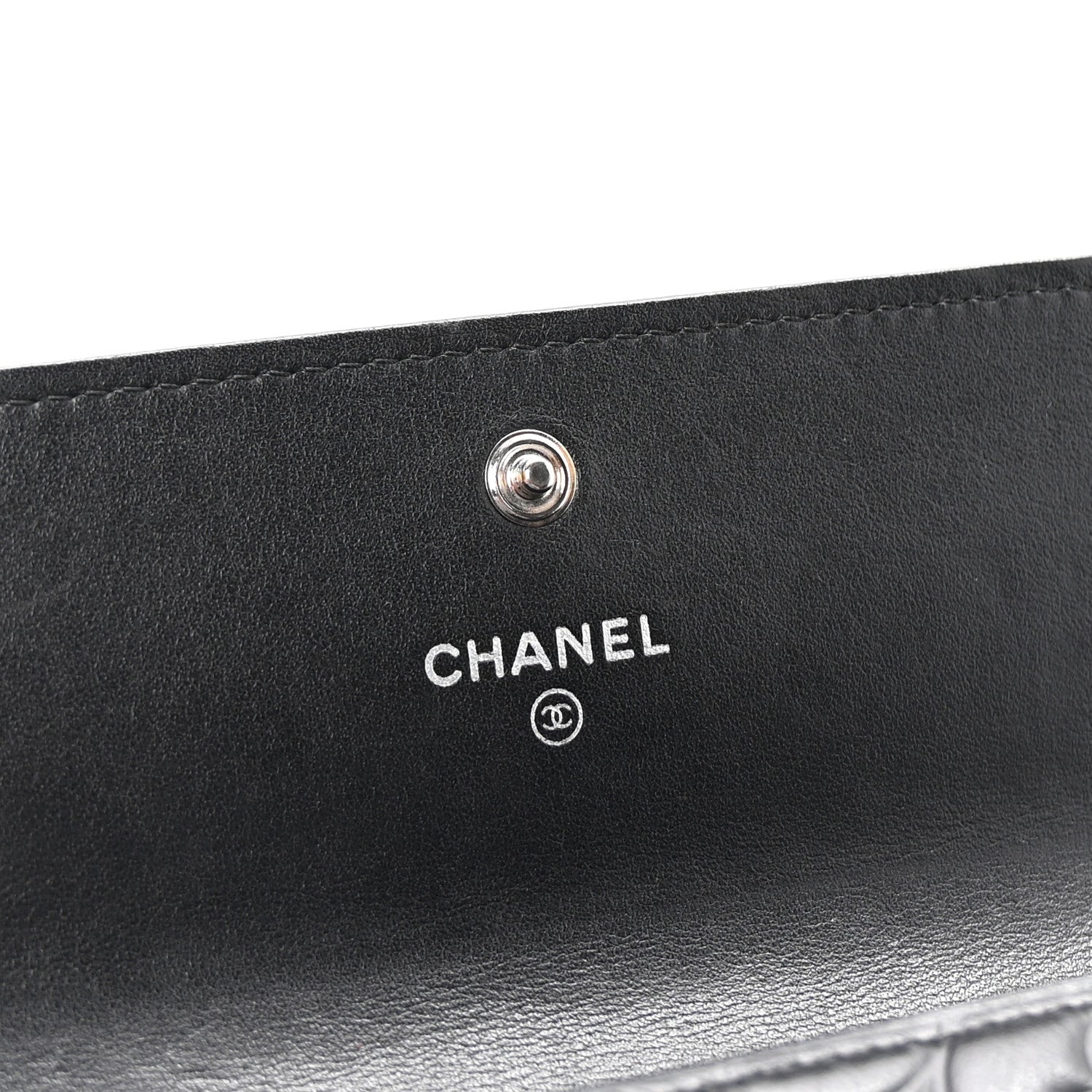 Chanel Goatskin Embossed Camellia Large Gusset Flap Wallet Black 6 of 8