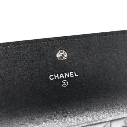 Chanel Goatskin Embossed Camellia Large Gusset Flap Wallet Black 6 of 8