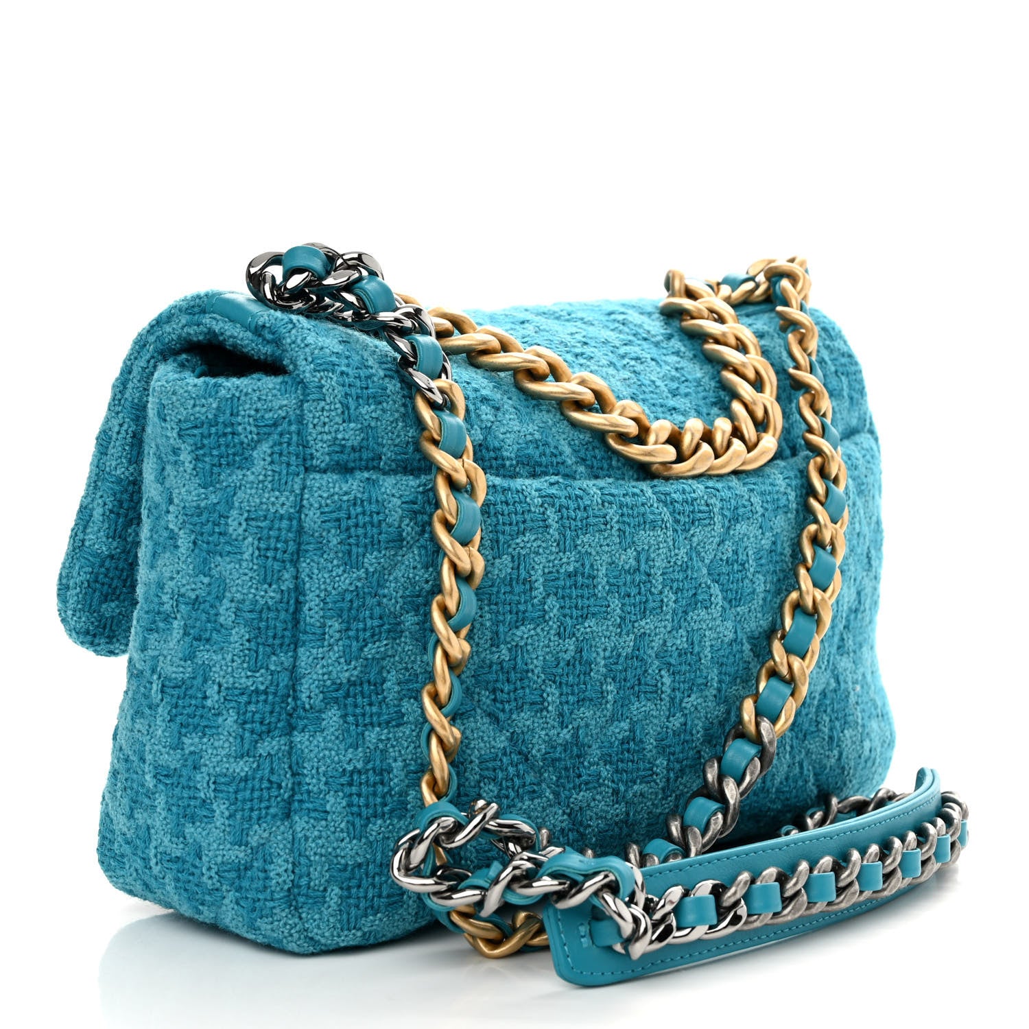 Chanel Tweed Quilted Medium Chanel 19 Flap Turquoise 3 of 12