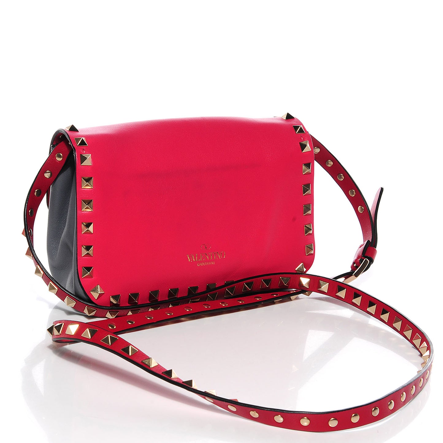Vitello Colorblock Mini Rockstud Flap Saddle Crossbody Bag Deep Rose Green Grey Scarlet