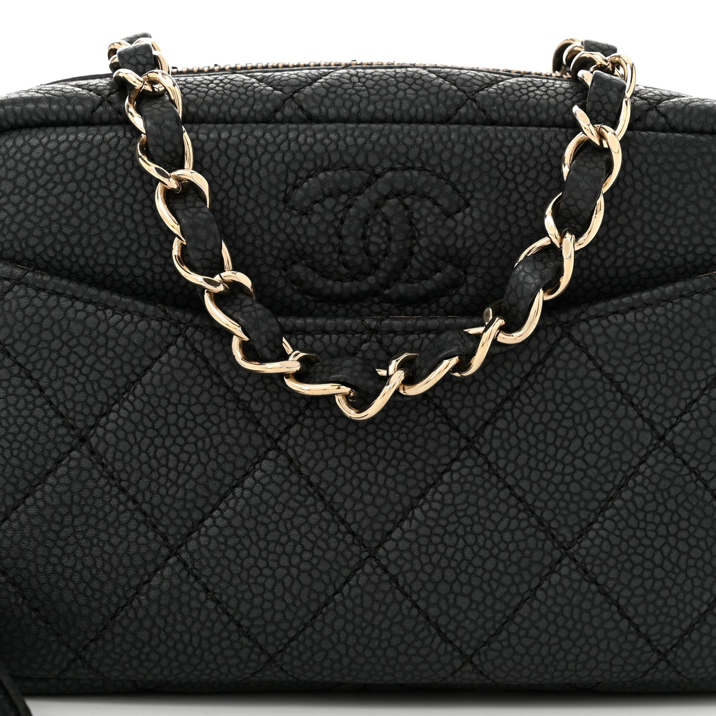 Iridescent Caviar Quilted Mini Coco Tassel Camera Case Black