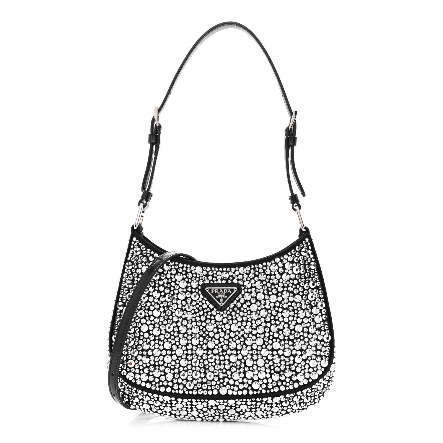 Prada Satin Crystal Cleo Adjustable Strap Shoulder Bag Metal 1 of 11