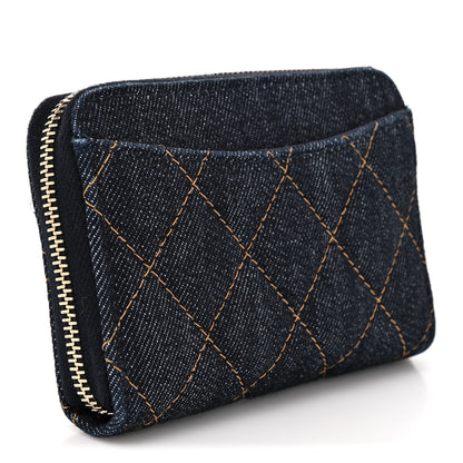 Chanel Denim Quilted Zip Coin Purse Dark Blue Orange 3 of 9