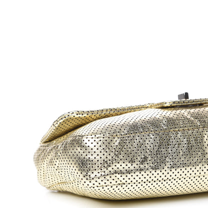 Chanel Metallic Crackled Calfskin Perforated Large Drill Flap Gold 8 of 9