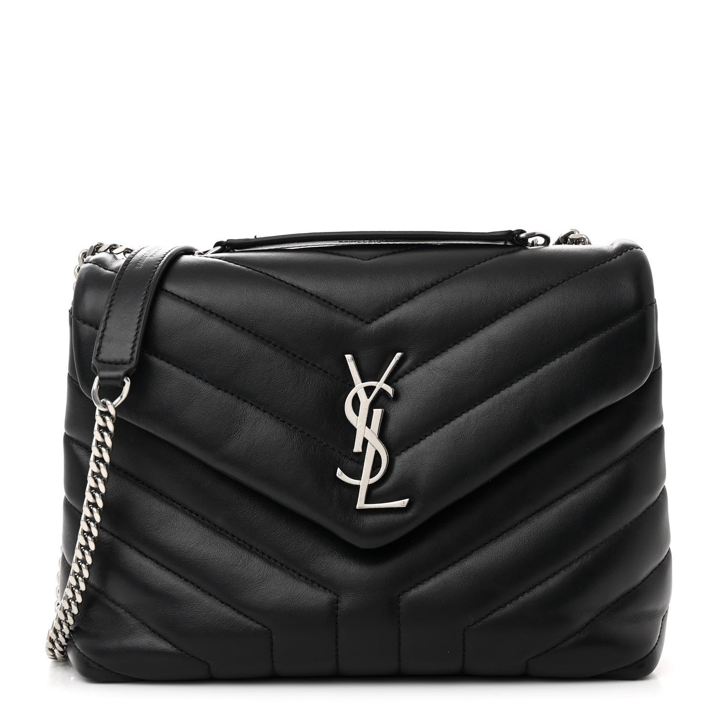 Calfskin Y Quilted Monogram Small Loulou Chain Satchel Black