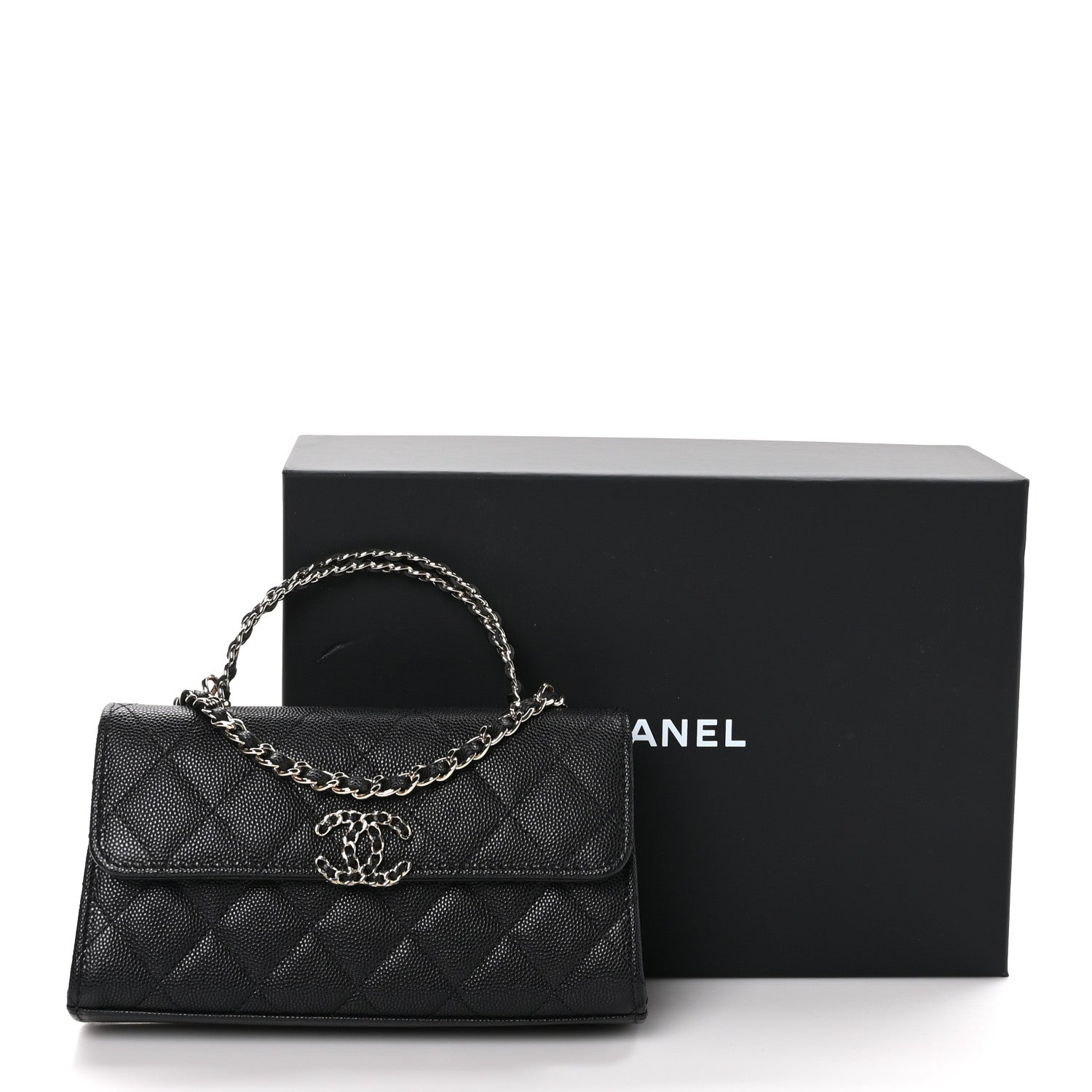 Chanel Caviar Quilted Chain Match Top Handle Phone Holder With Chain Black 11 of 11