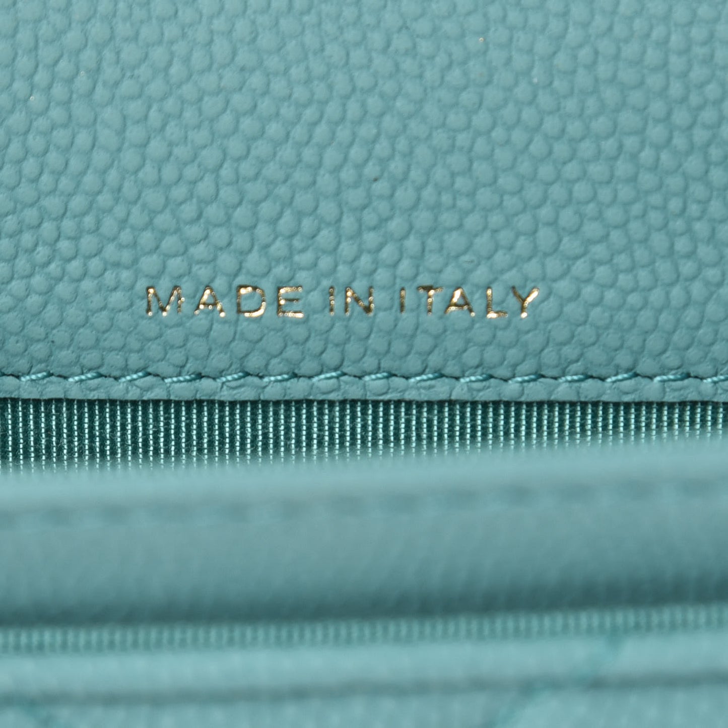 Caviar Chevron Quilted Card Holder Wallet Turquoise