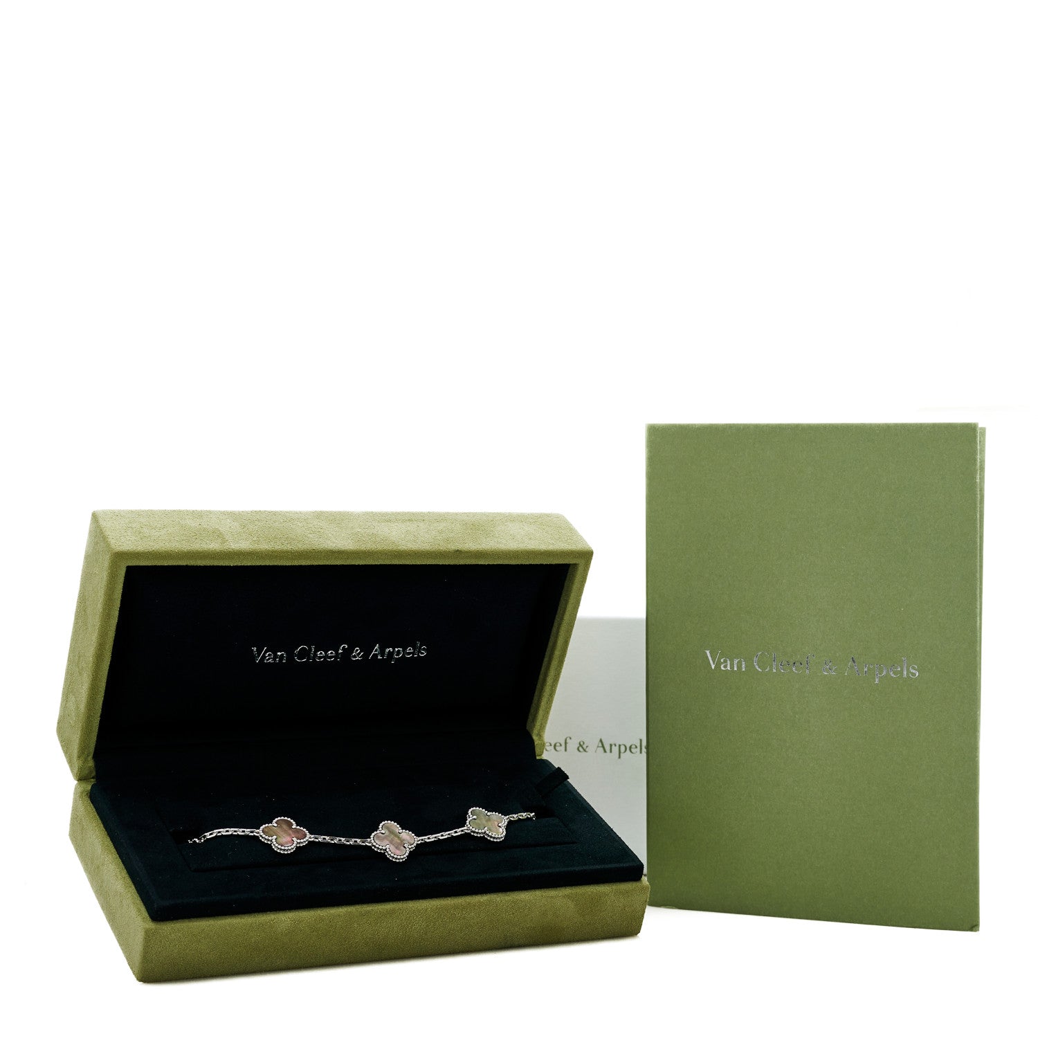Van Cleef & Arpels 18K White Gold Grey Mother of Pearl 5 Motifs Vintage Alhambra Bracelet 6 of 7