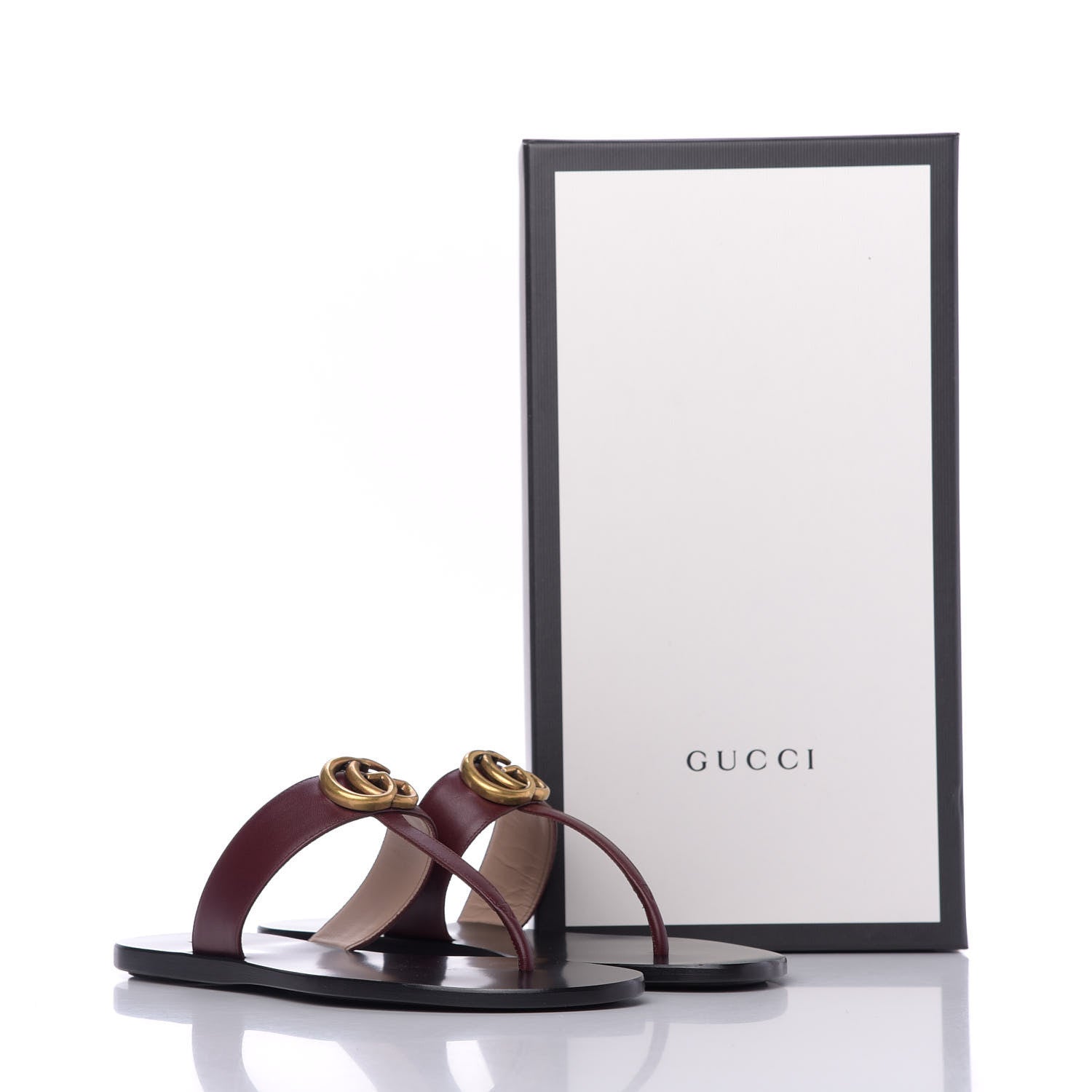 Gucci Calfskin GG Marmont Thong Sandals 37 Vintage Bordeaux 10 of 10