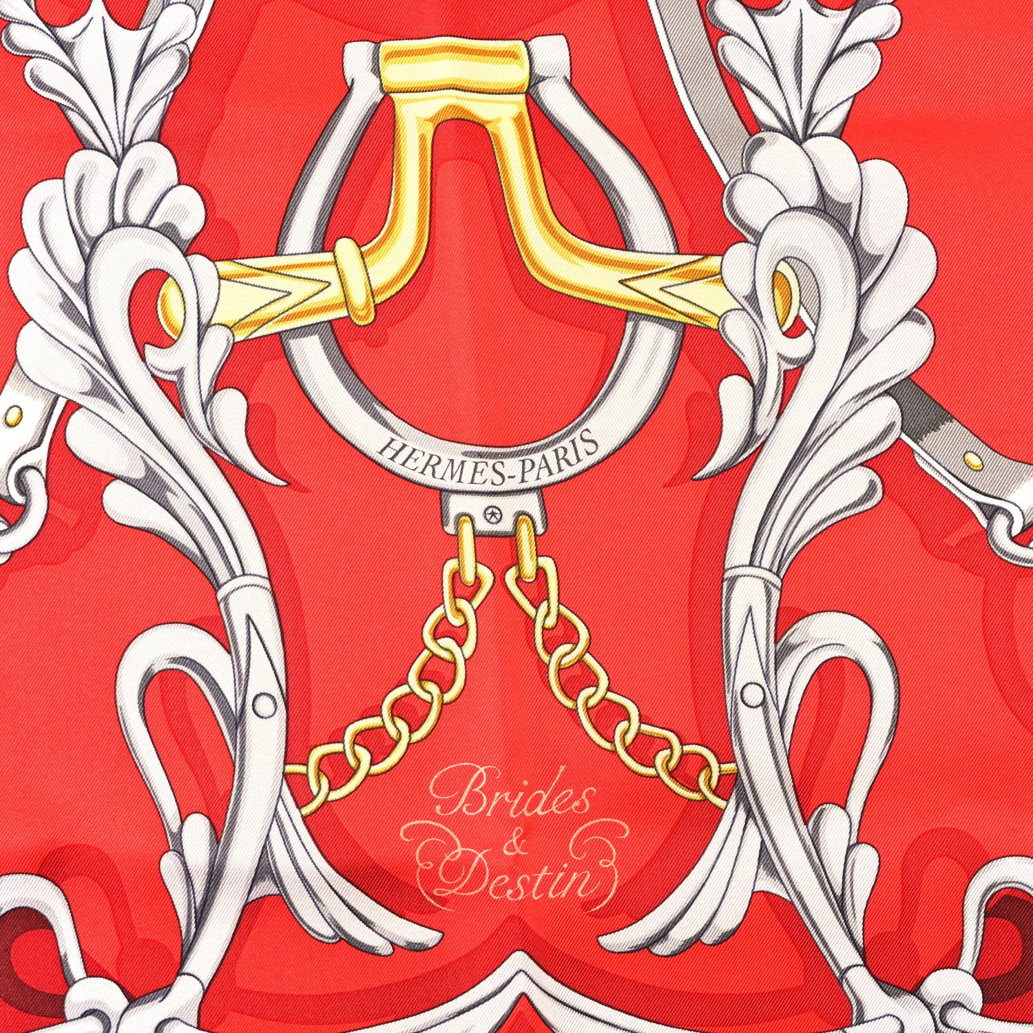 Hermes Silk Brides Et Destin Scarf 90 Rouge Gris Argent White 2 of 4